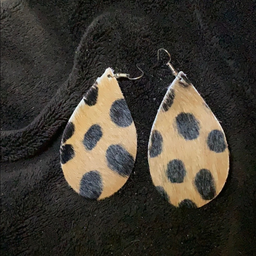 Leopard Spotted Hair on Hide Leather Earrings